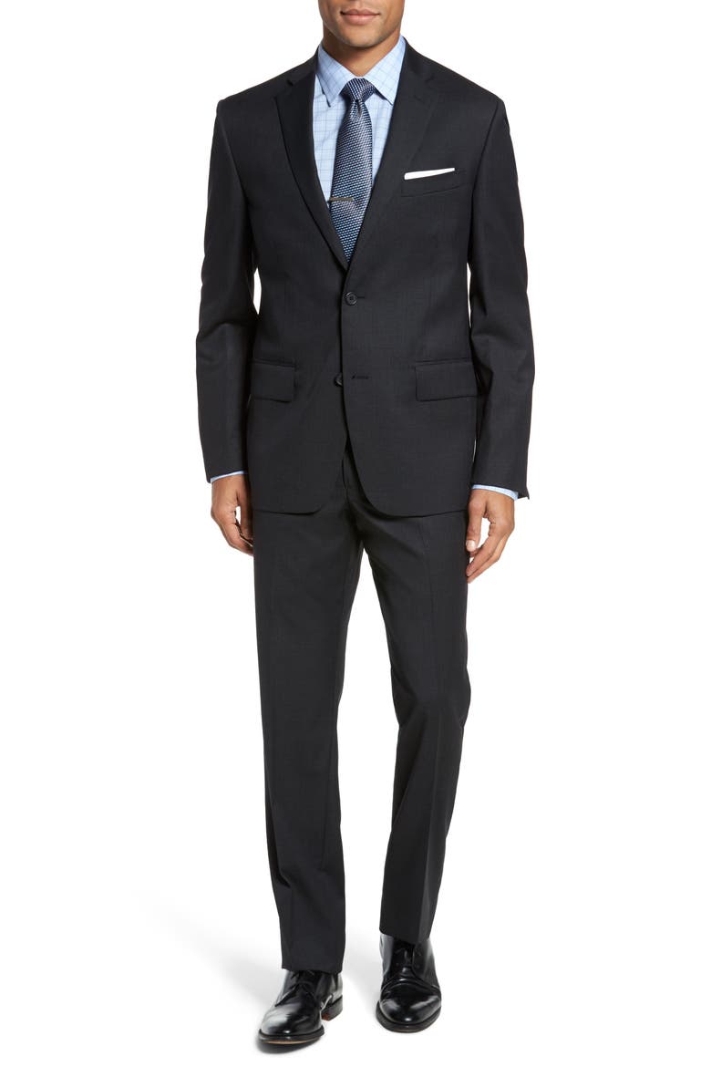 Classic Fit Check Wool Suit, Main, color, BLACK