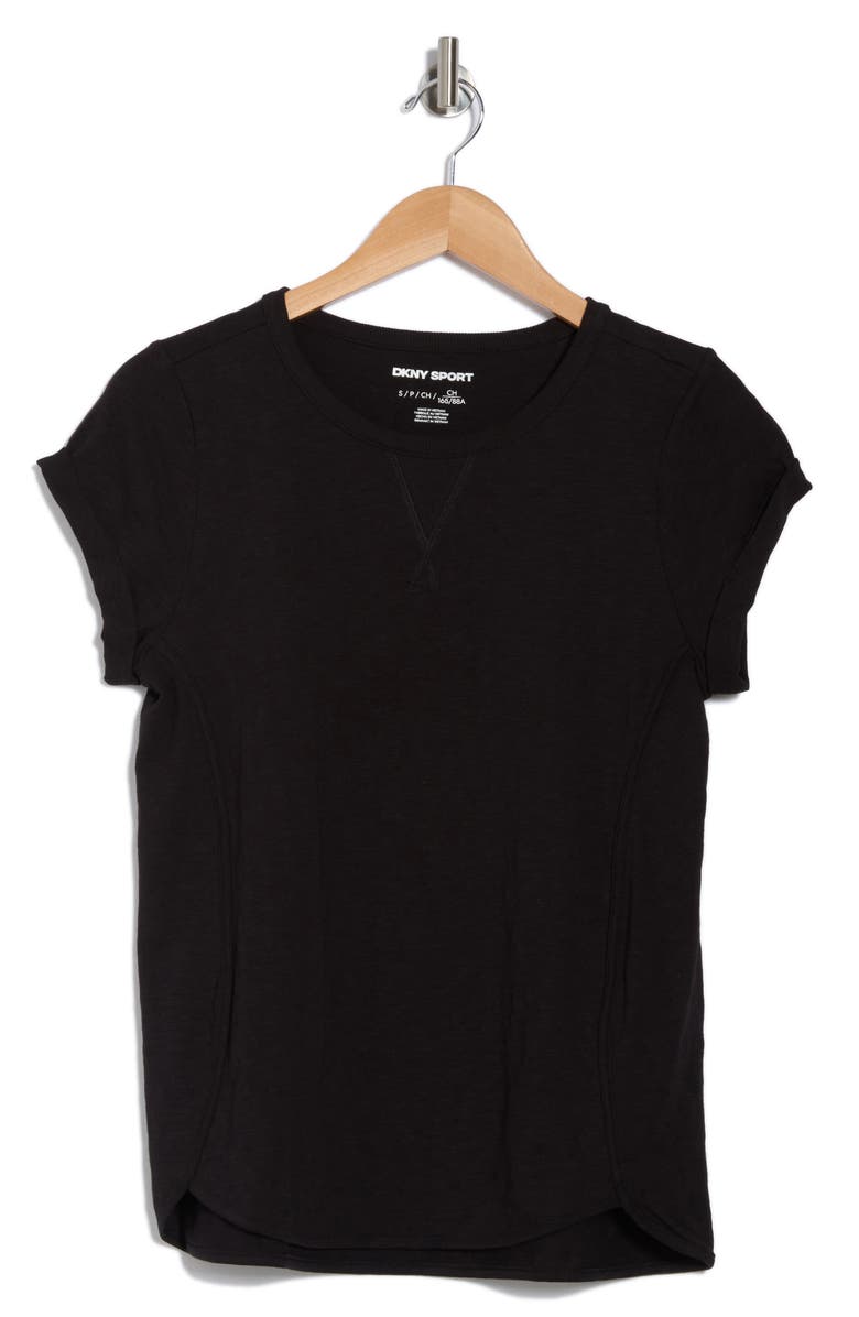 DKNY Roll Cap Sleeve T-Shirt, Alternate, color, Black