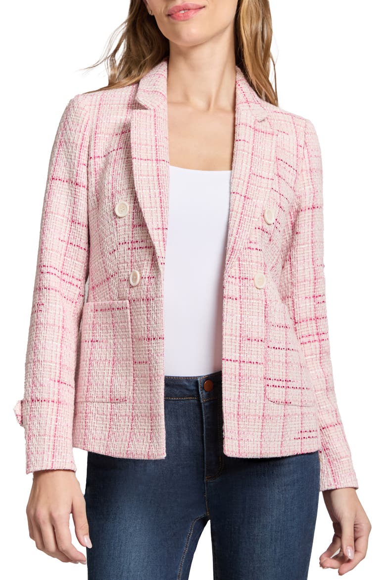 Plaid Tweed Faux Double Breasted Jacket, Main, color, PETAL PINK MULTI
