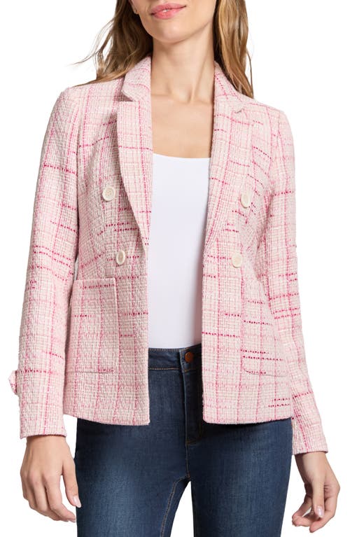 Jones New York Plaid Tweed Faux Double Breasted Jacket In Petal Pink Multi