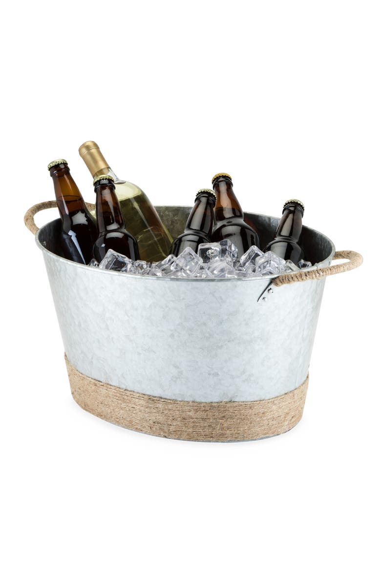 Jute Rope Wrapped Galvanized Metal Beverage Tub, Alternate, color, Silver
