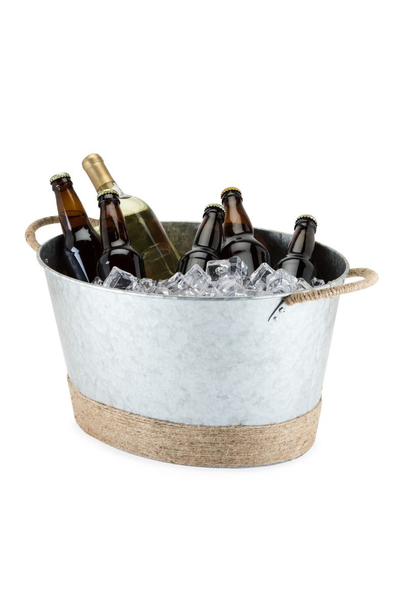 TWINE Jute Rope Wrapped Galvanized Metal Beverage Tub, Alternate, color, Silver