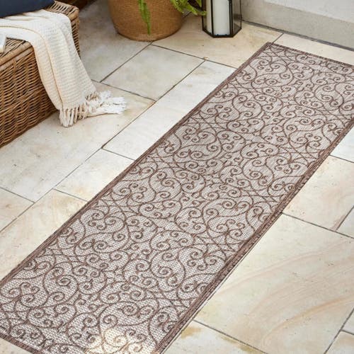 Jonathan Y Madrid Vintage Filigree Textured Weave Indoor/outdoor Area Rug In Taupe/espresso