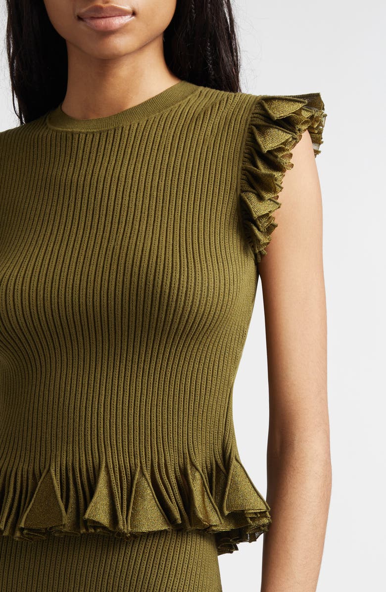 Ulla Johnson Leila Ruffle Cap Sleeve Sweater, Alternate, color, Olive