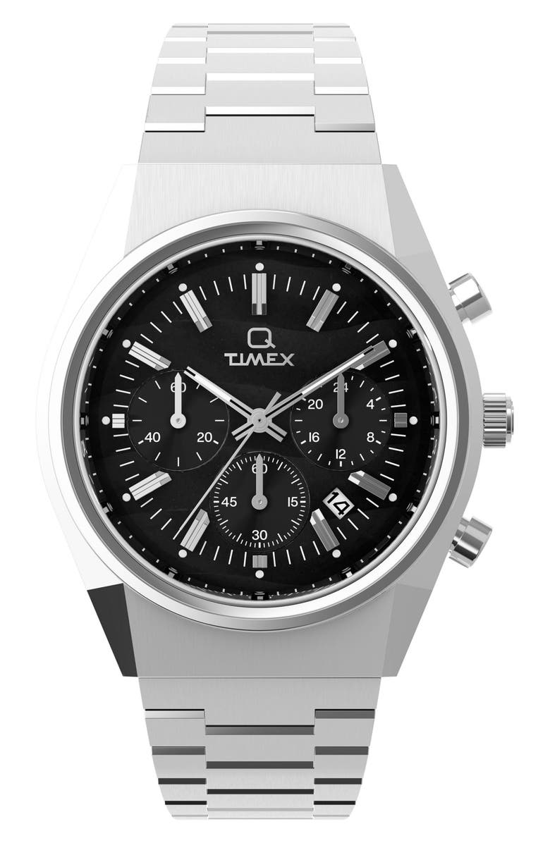 Timex<sup>®</sup> Q Falcon Eye Bracelet Chronograph Watch, 40mm, Main, color, Black