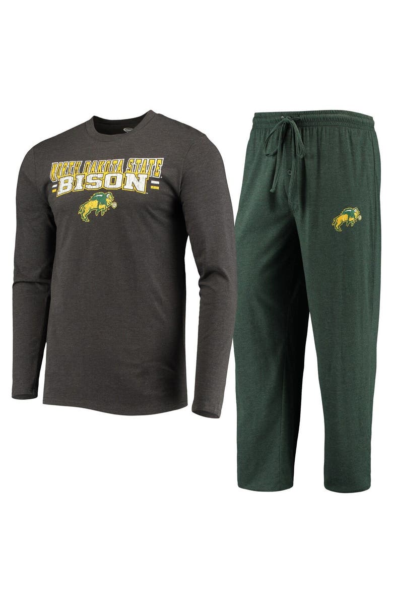CONCEPTS SPORT Men's Concepts Sport Green/Heathered Charcoal NDSU Bison Meter Long Sleeve T-Shirt & Pants Sleep Set, Main, color, Green