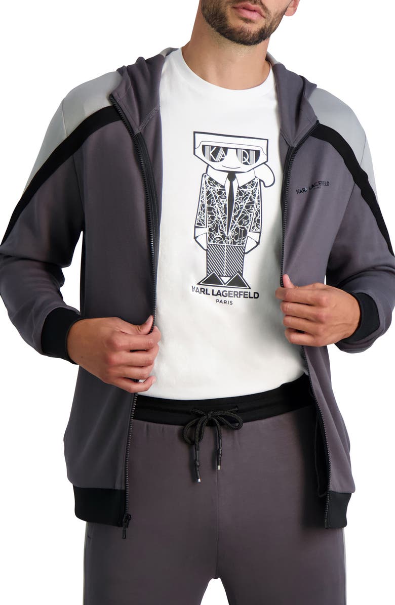 KARL LAGERFELD PARIS Kidult Colorblock Zip Hoodie, Main, color, Grey