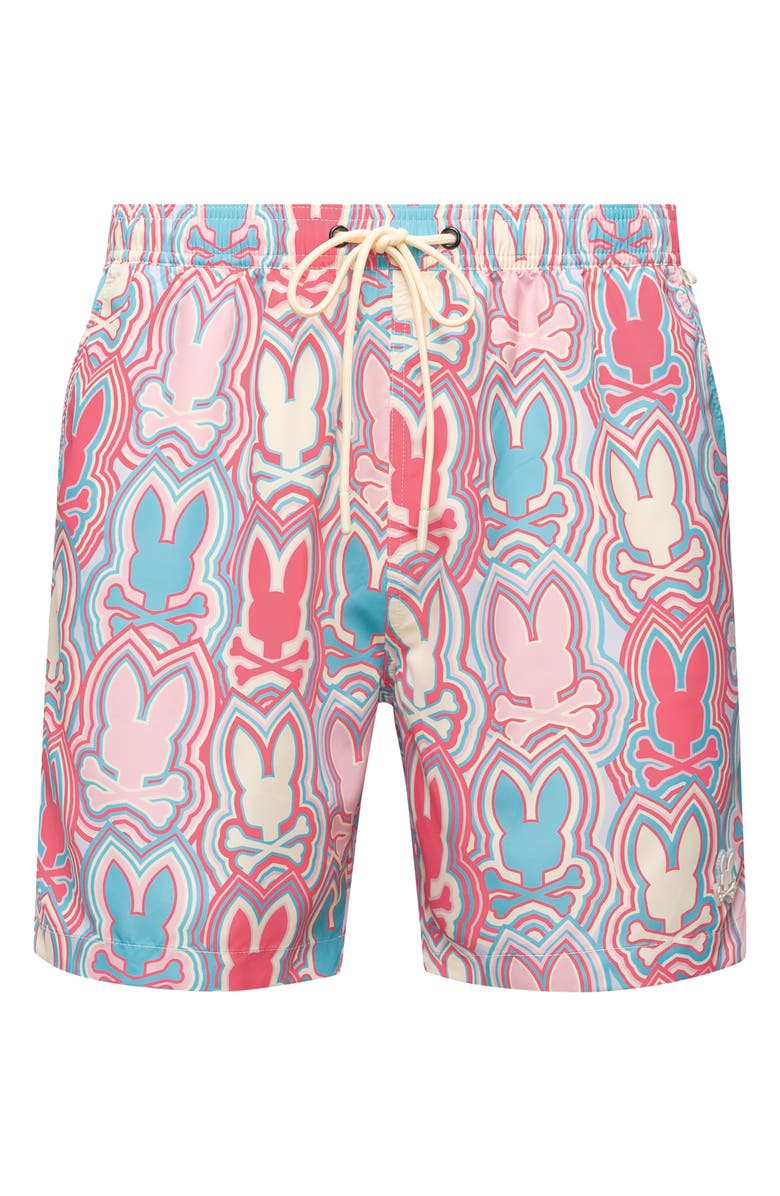 Psycho Bunny Chuck Bunny Print Swim Trunks, Alternate, color, 