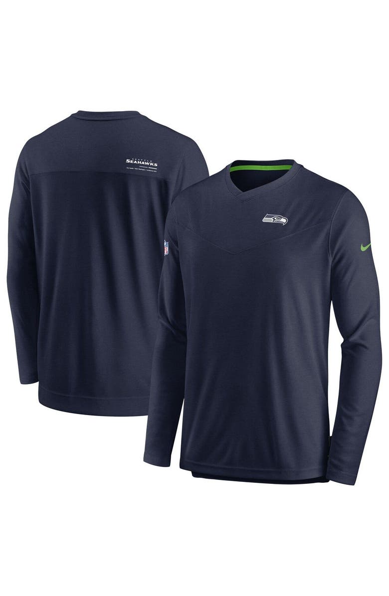 Nike Men's Nike Navy Seattle Seahawks Sideline Coach Chevron Lock Up Long Sleeve V-Neck Performance T-Shirt, Main, color, Navy