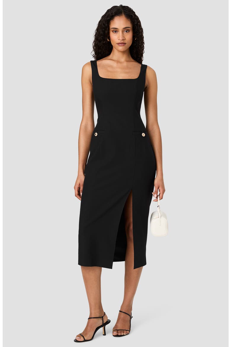 Kai Suiting Side Slit Midi Dress, Alternate, color, BLACK