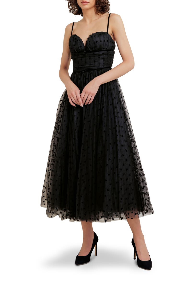 Heart Point d'Esprit Midi Cocktail Dress, Main, color, BLACK