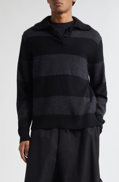 Fuzzy Collar Stripe Rugby Polo Sweater