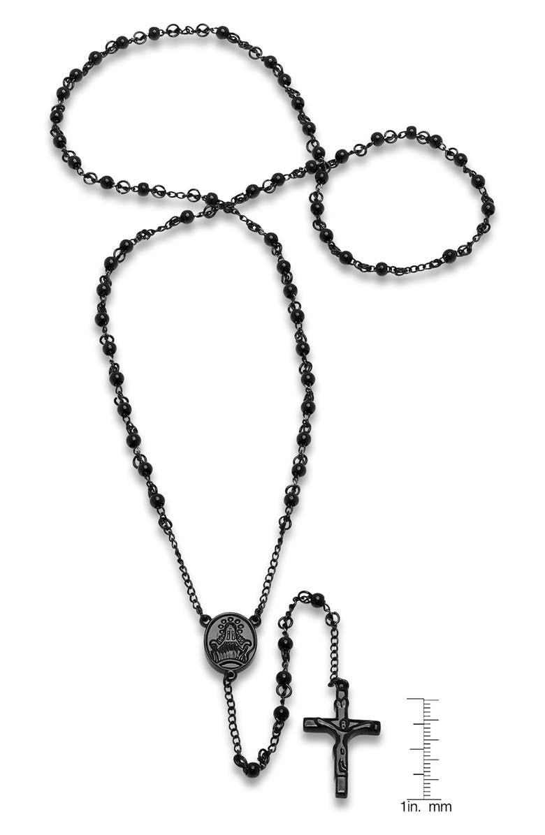 HMY JEWELRY Black Stainless Steel Rosary Necklace, Alternate, color, 