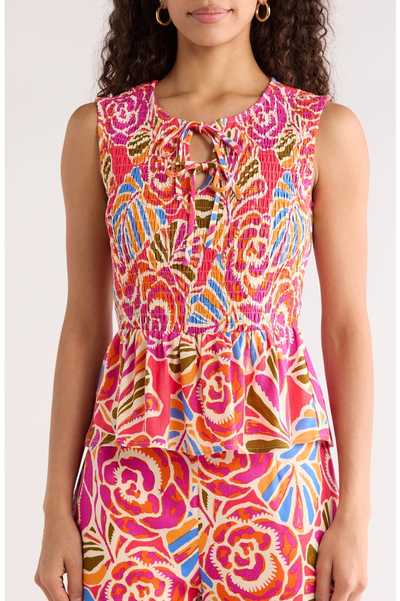 Nomi Floral Smocked Peplum Top, Alternate, color, PINK-ORANGE-BLUE