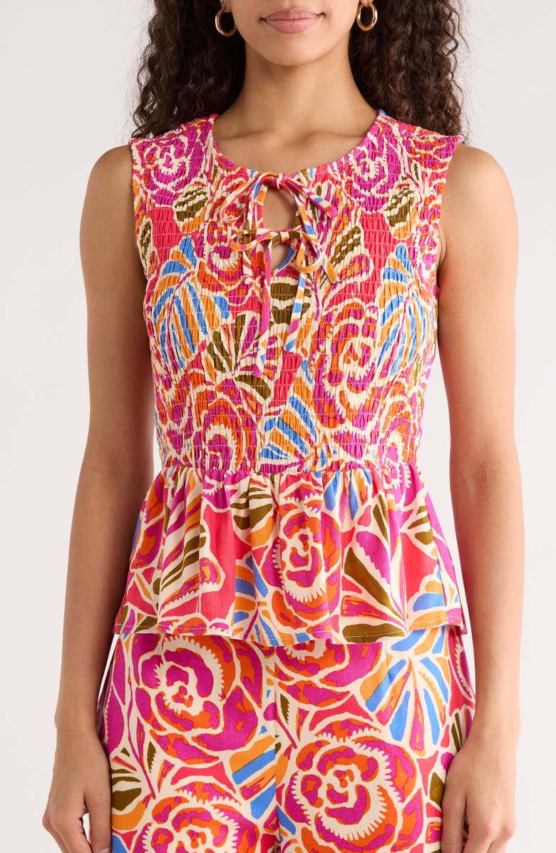 SUGARLIPS Nomi Floral Smocked Peplum Top, Alternate, color, 