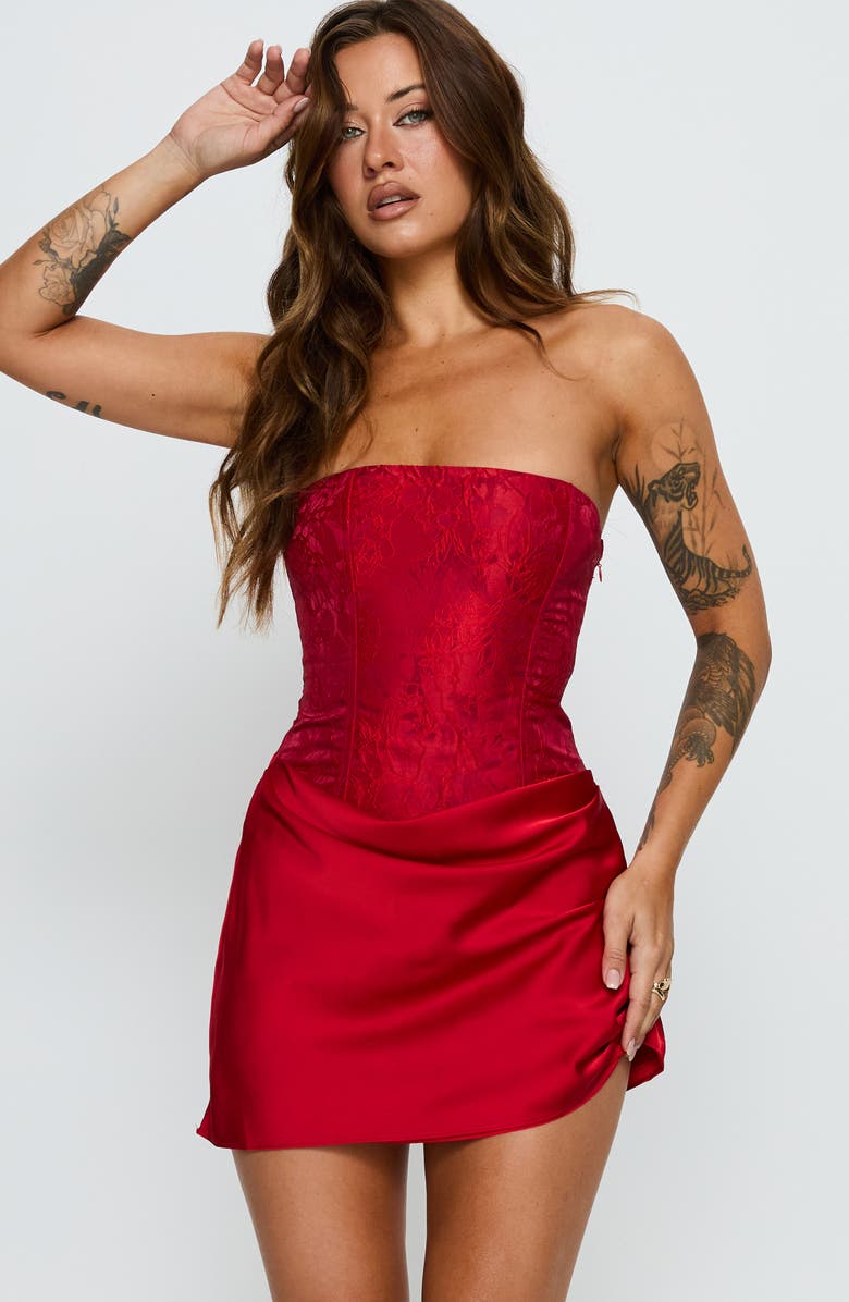 Princess Polly Jenevieve Strapless Drape Satin Minidress, Alternate, color,