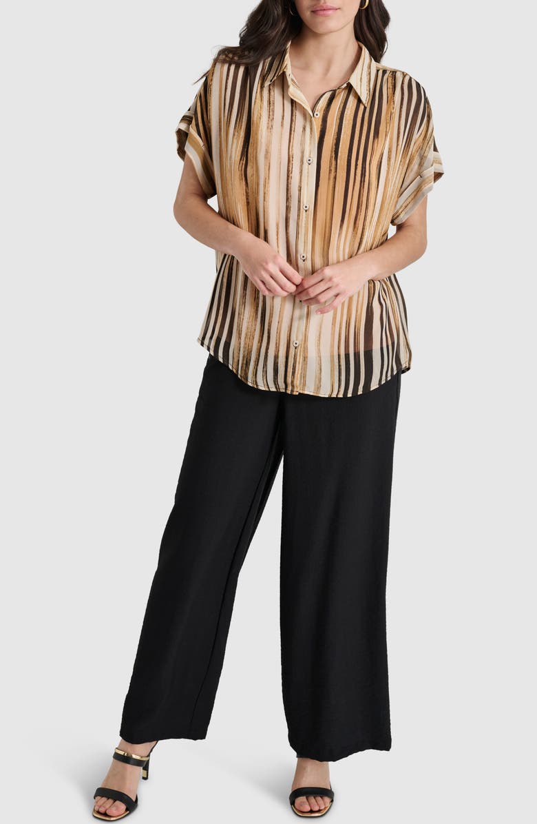 DKNY Print Chiffon Short Sleeve Button-Up Shirt, Alternate, color, 