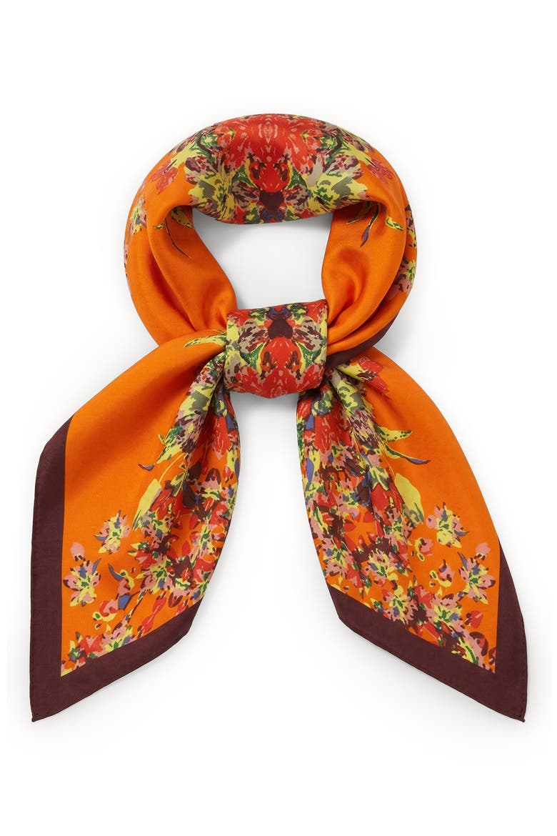 Bloom Border Square Scarf, Alternate, color, ORANGE