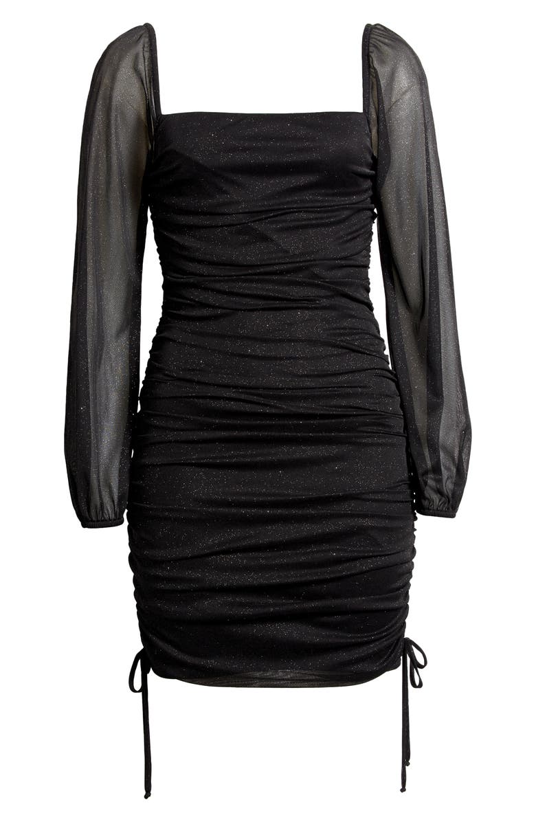 Jump Apparel Ruched Glitter Long Sleeve Minidress, Alternate, color, Black