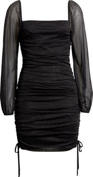 Jump Apparel Ruched Glitter Long Sleeve Minidress