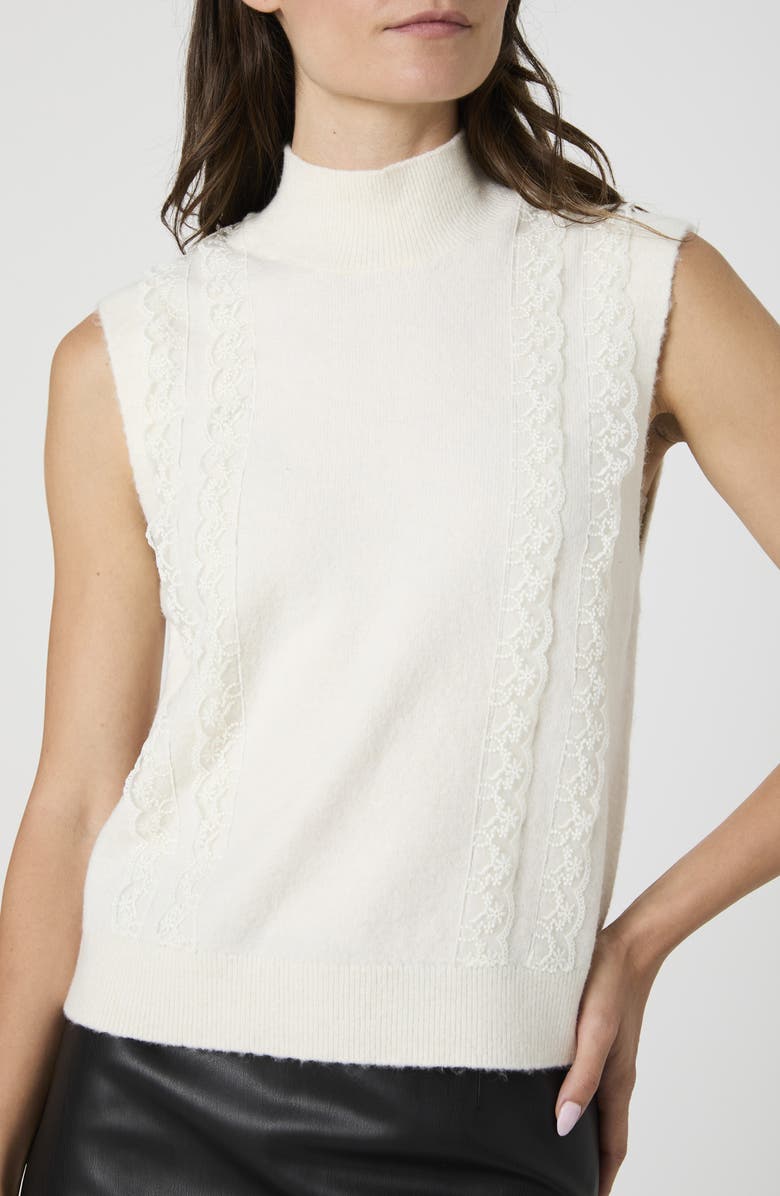 French Connection Lace Trim Sweater Vest, Alternate, color, Classic Cream