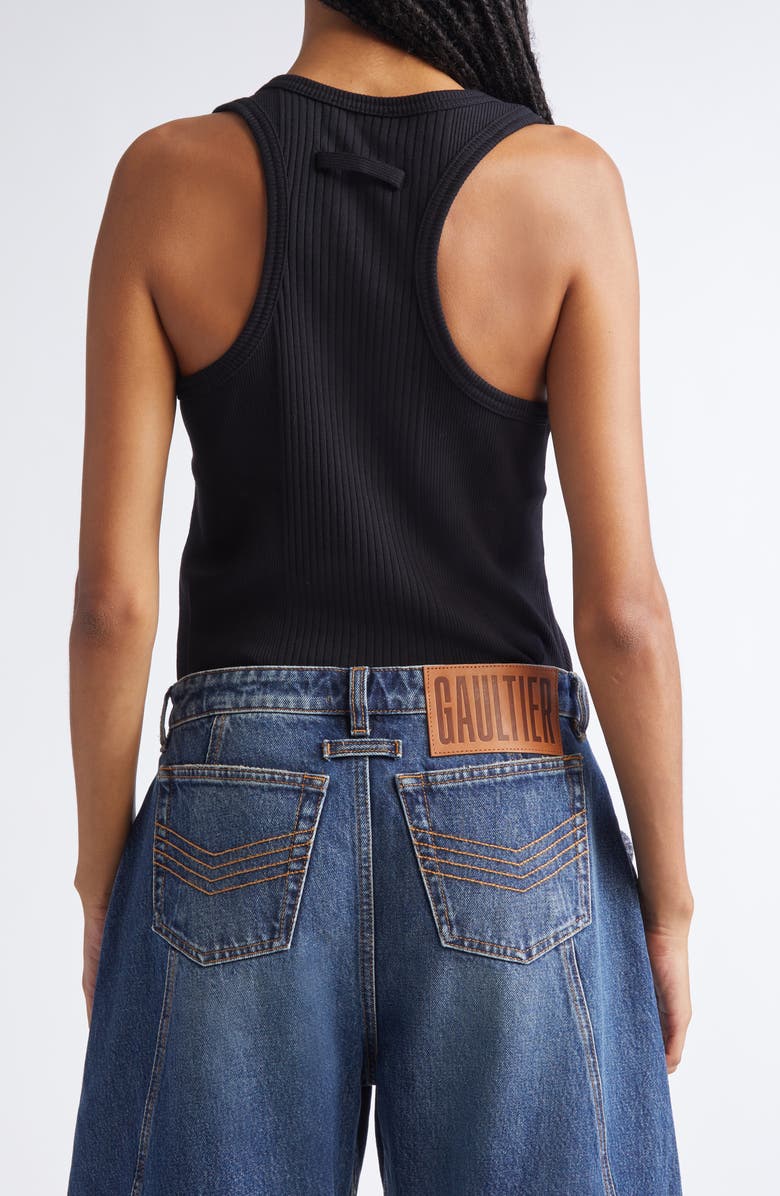 Jean Paul Gaultier Ring Detail Cotton Rib Tank, Alternate, color, Black