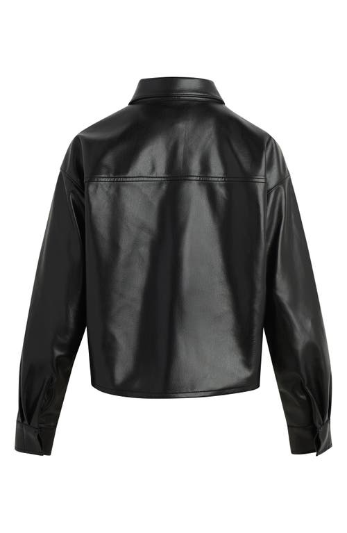 Favorite Daughter The Crop Oversize Faux Leather Shirt In Black