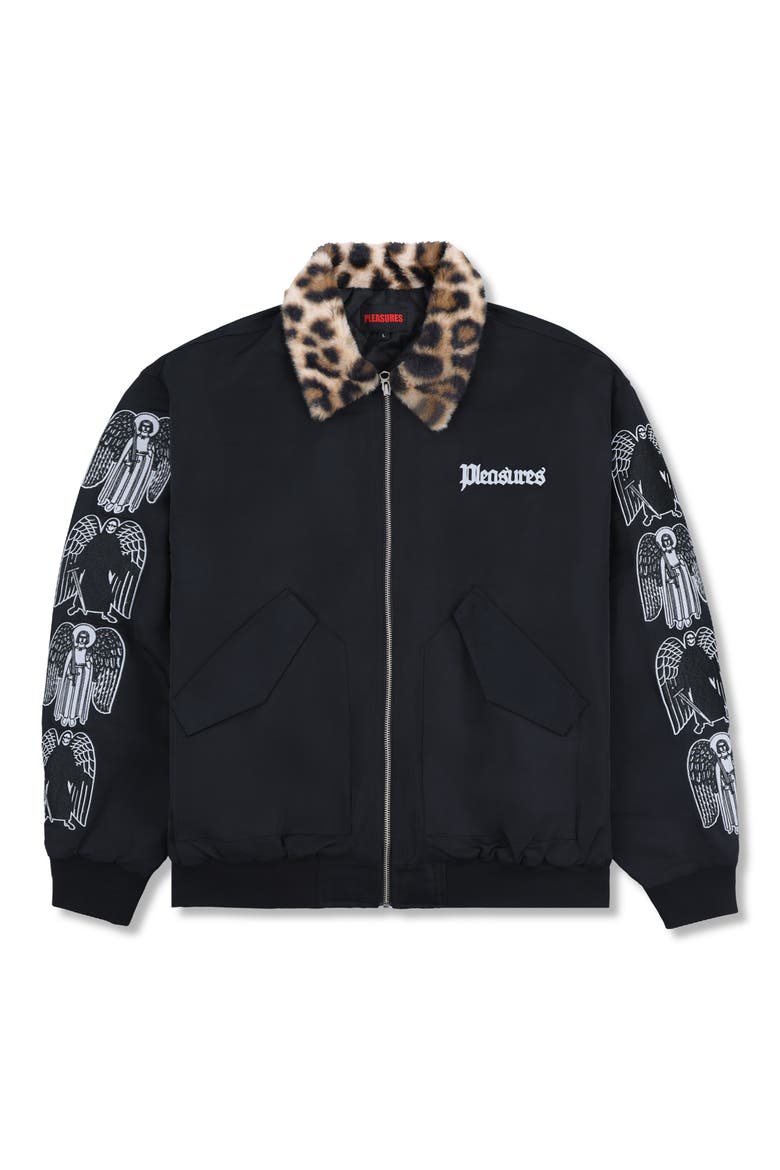 Angel Demon Embroidered Graphic Flight Jacket, Alternate, color, BLACK