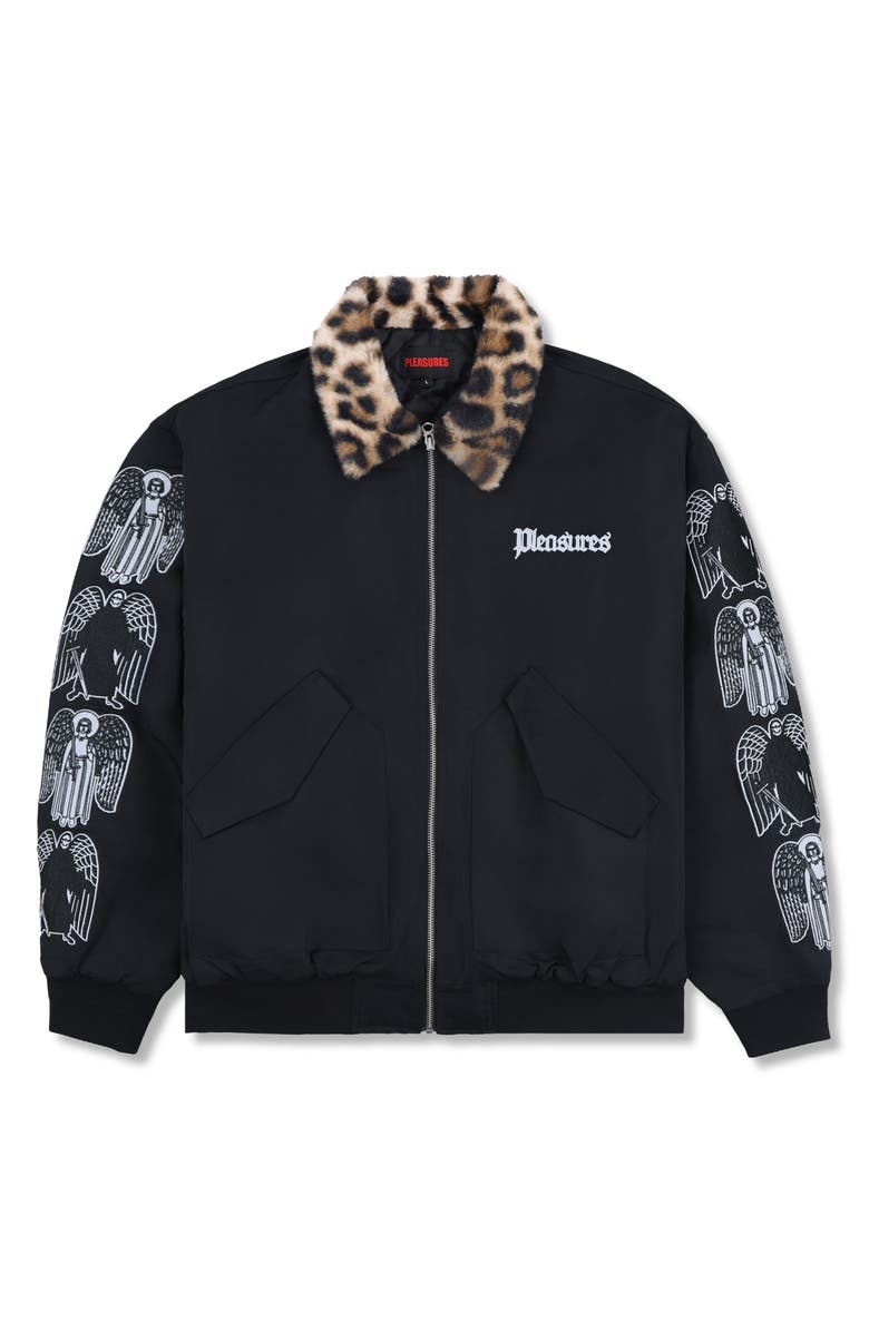 PLEASURES Angel Demon Embroidered Graphic Flight Jacket, Alternate, color, Black