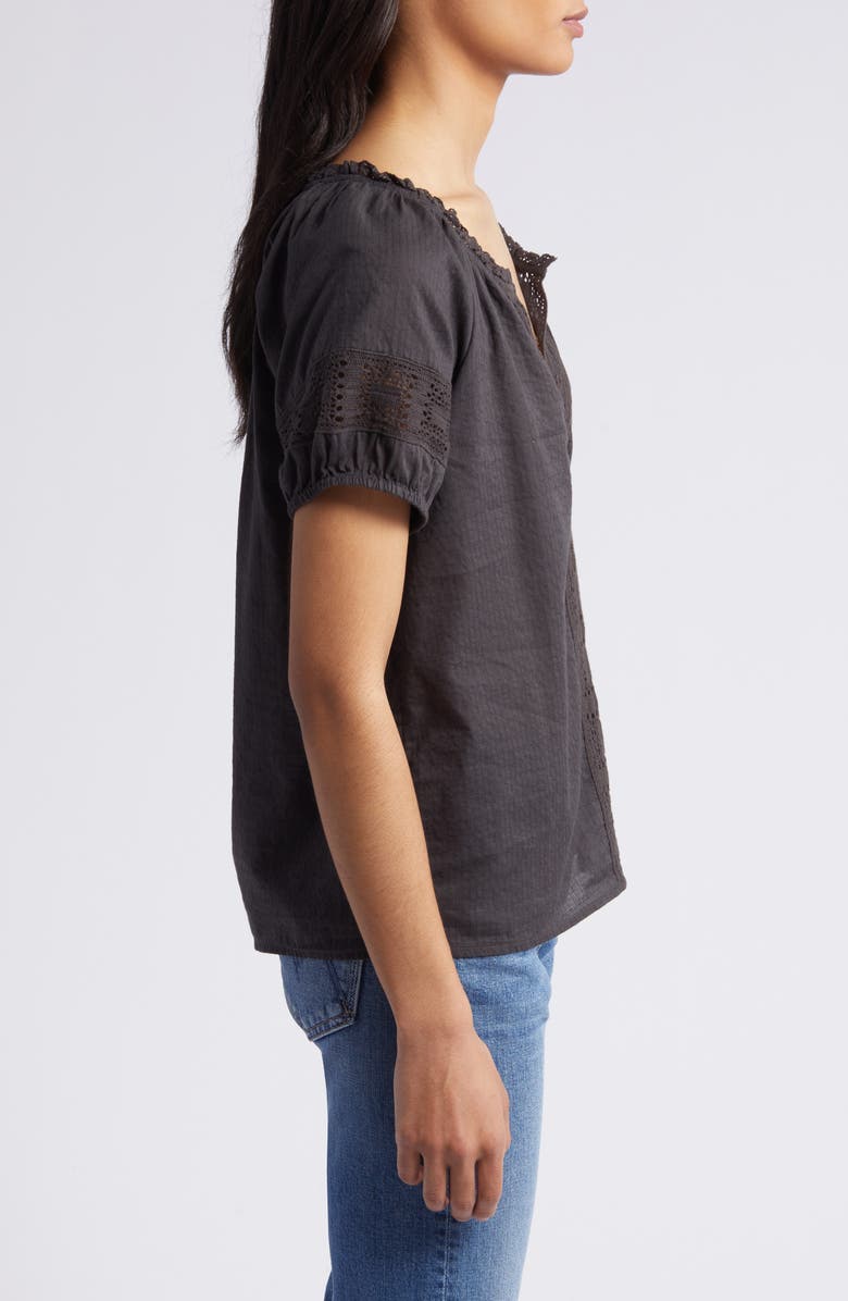 Lucky Brand Granny Square Crochet Accent Puff Sleeve Cotton Top, Alternate, color, 