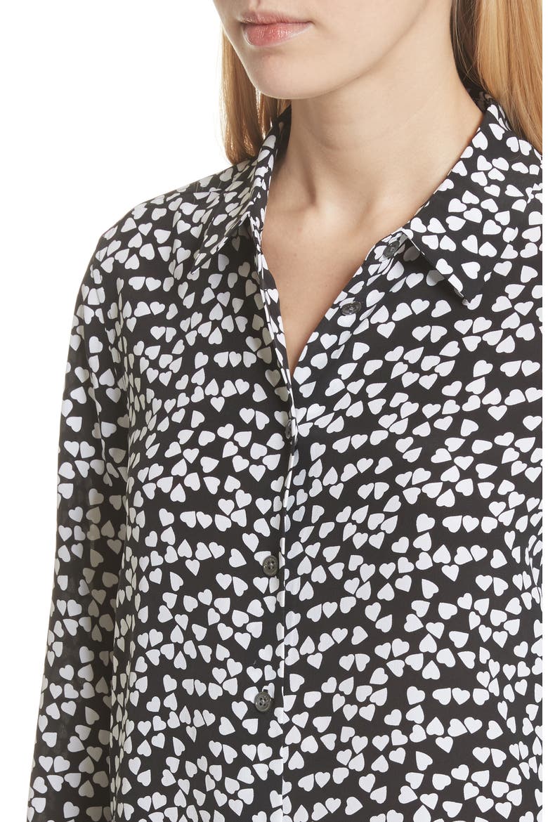Essential Heart Print Silk Shirt, Alternate, color, TRUE BLACK-BRIGHT WHITE