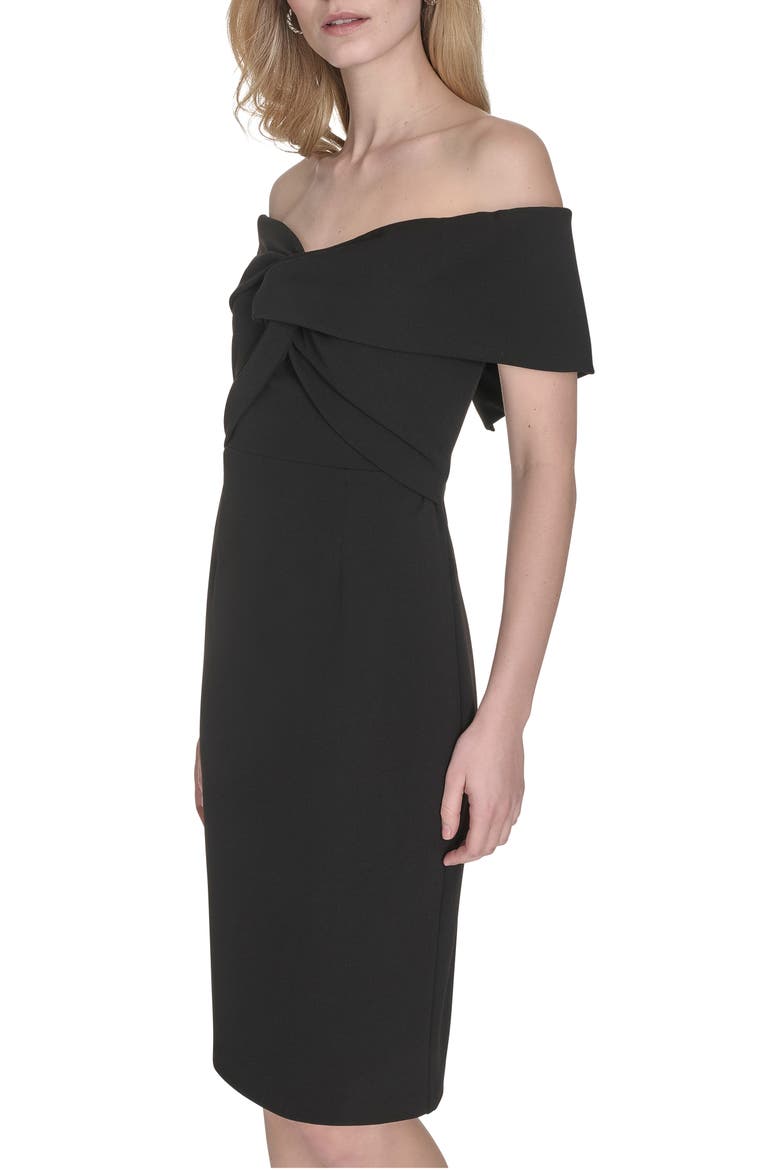 Off the Shoulder Scuba Crepe Cocktail Midi Dress, Alternate, color, BLACK