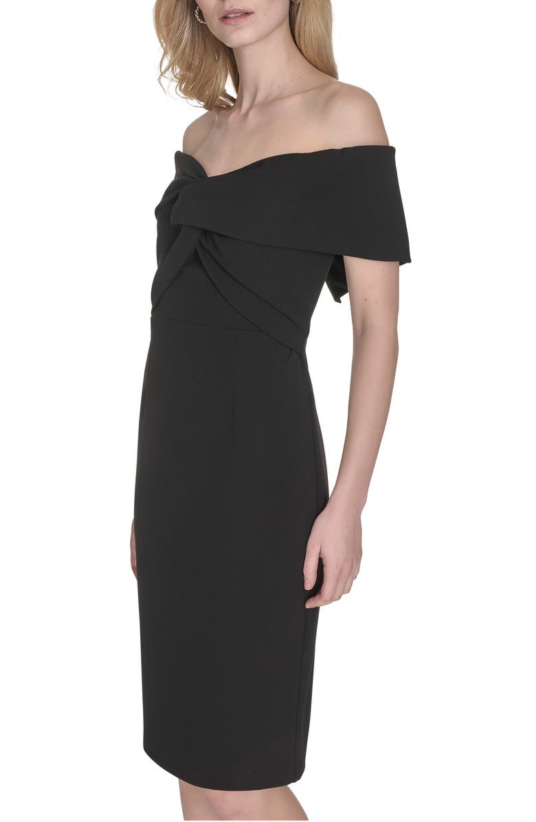 Vince Camuto Off the Shoulder Scuba Crepe Cocktail Midi Dress, Alternate, color, Black