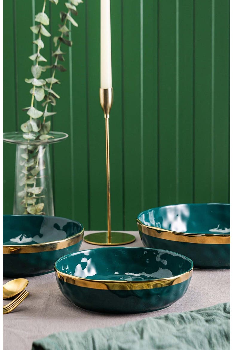 Florian Porcelain 3-Piece Serving Shallow Bowl Set, Alternate, color, Green