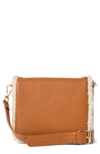Urban Originals Faux Shearling Flap Crossbody Bag In Brown