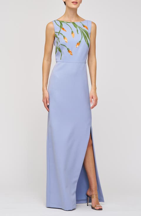 Ira Placed Paillette Floral Column Gown