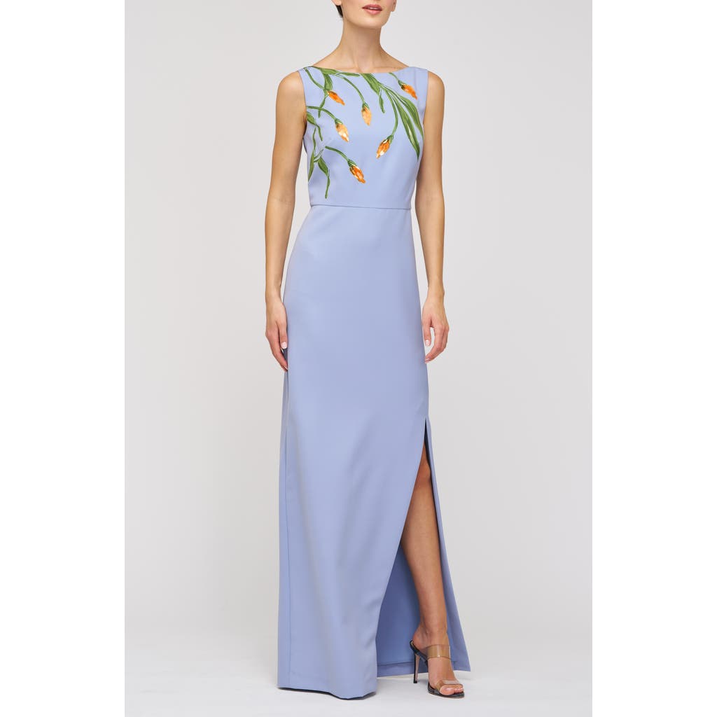 Kay Unger Ira Placed Paillette Floral Column Gown