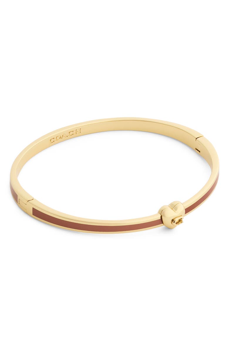 COACH Heart Enamel Hinge Bangle, Alternate, color, Brown/ Gold