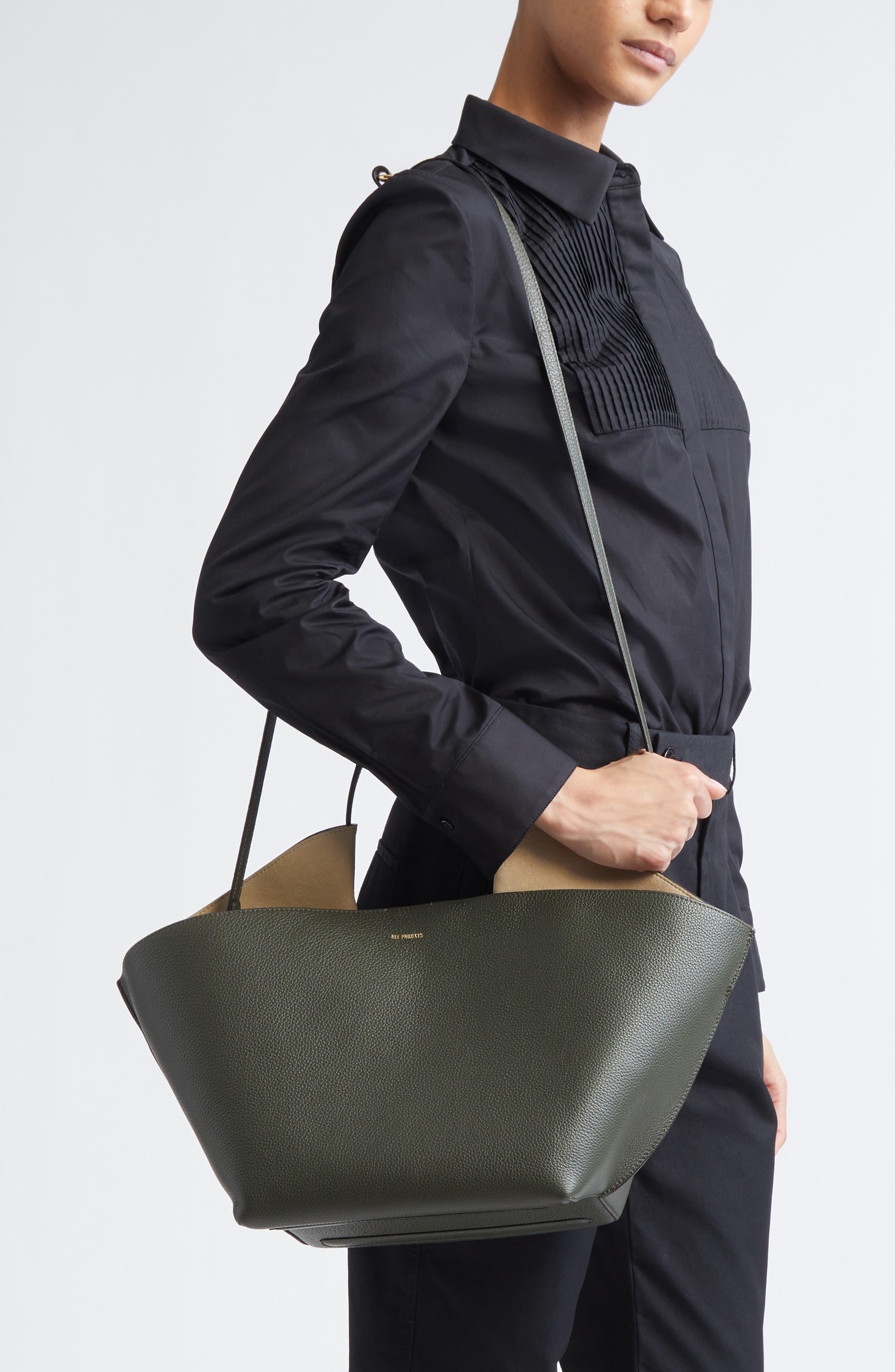 Medium Anne East/West Leather Tote, Alternate, color, DEEP MOSS
