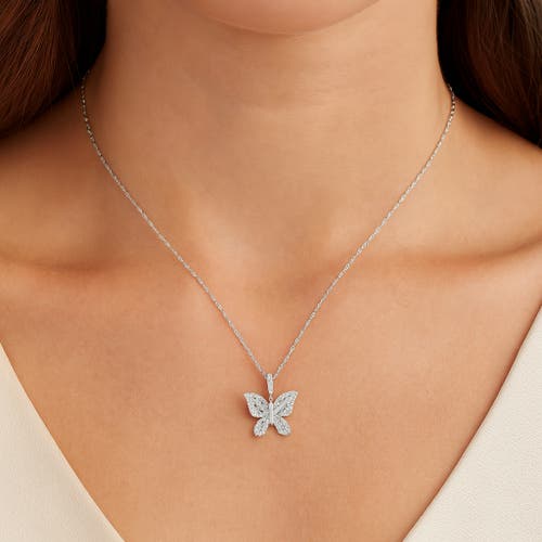 Donatello Gian Sterling Silver Moissanite Butterfly Pendant Necklace In Metallic
