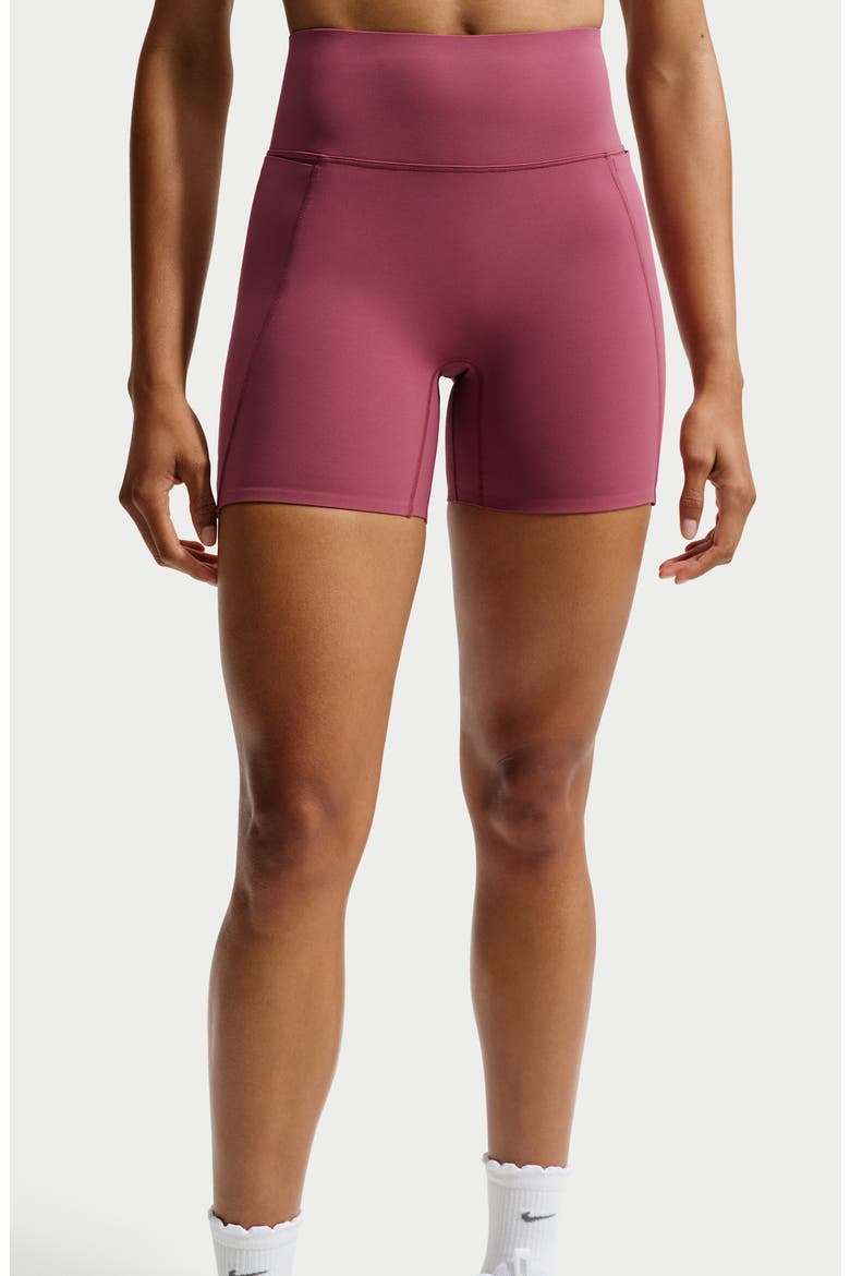 Universa Medium-Support High-Waisted 5-Inch Pocket Biker Shorts, Alternate, color, PINK SMOKE/ MYSTIC DATES