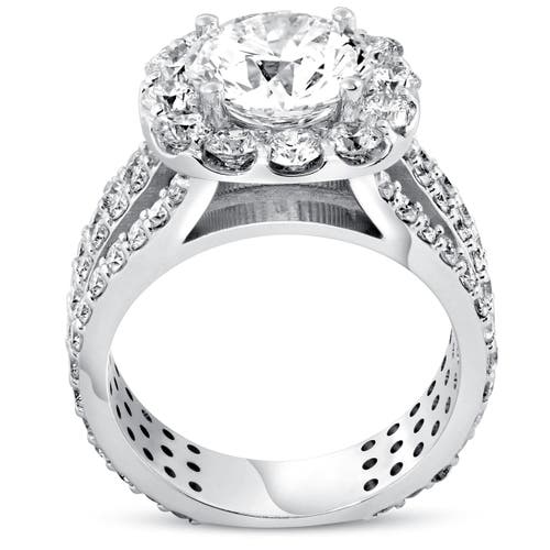 Bliss Diamond 4 1/2ct Cushion Halo Diamond 3-row Engagement Ring 14k Gold Lab Grown In 14k White Gold