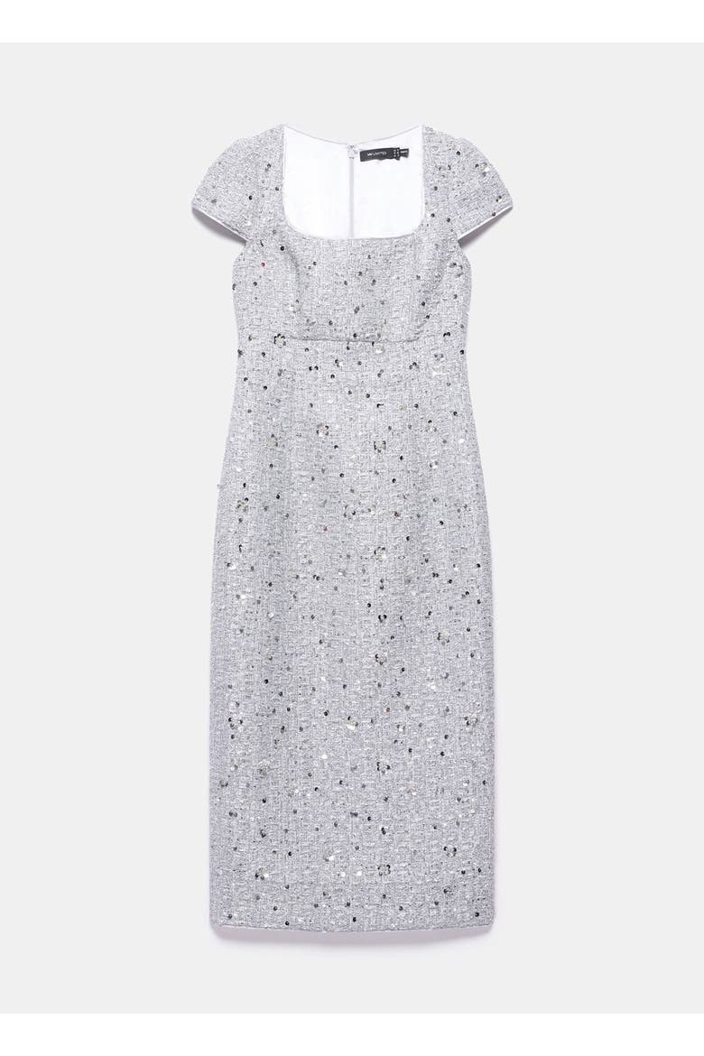 Boucle Sequin Midi Dress, Alternate, color, Silver