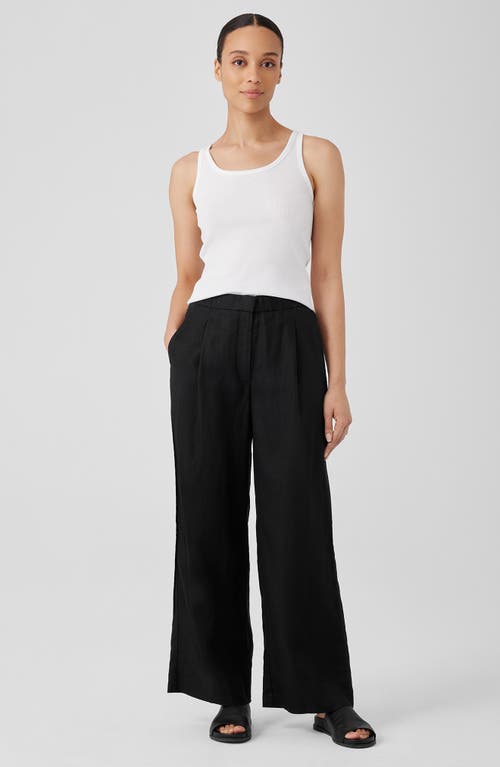 Eileen Fisher Pleated High Waist Organic Linen Wide Leg Pants In Black