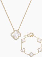 Electric Picks Icon White Clover Bracelet and Necklace - Set of 2