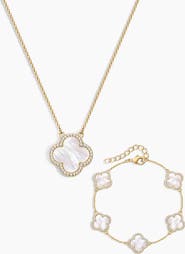 Electric Picks Icon White Clover Bracelet and Necklace - Set of 2