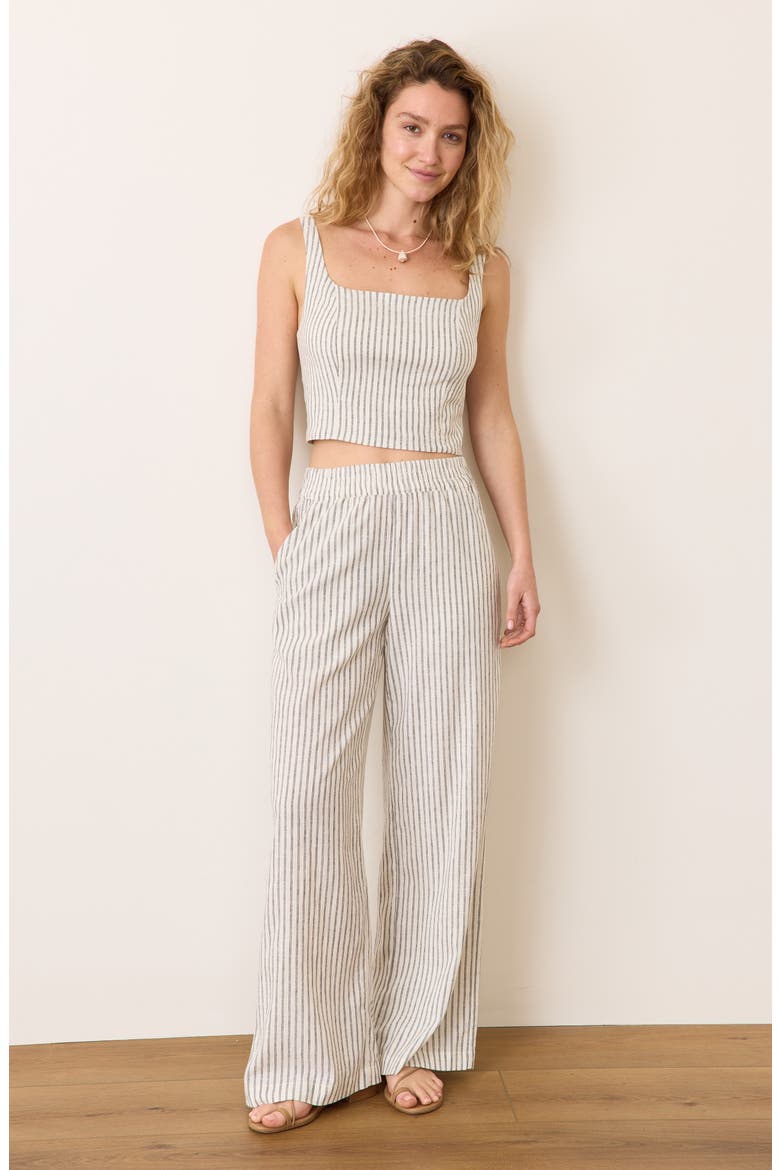 Allison Stripe Pull-On Wide Leg Hemp Blend Pants, Alternate, color, CREAM/NAVY