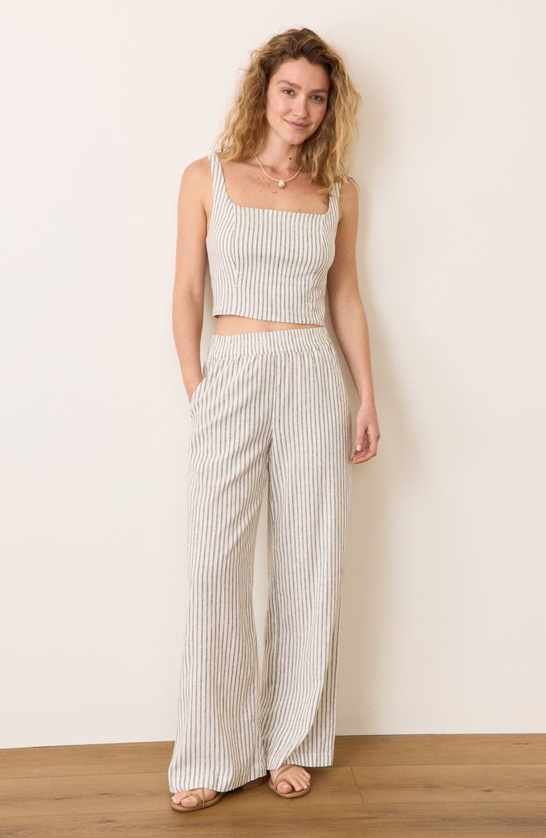 Marine Layer Allison Stripe Pull-On Wide Leg Hemp Blend Pants, Alternate, color, 