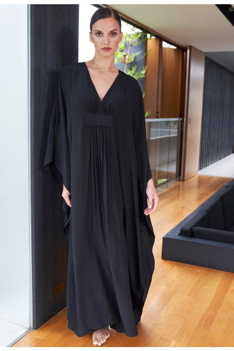 Olivia Silk Caftan, Alternate, color, Black