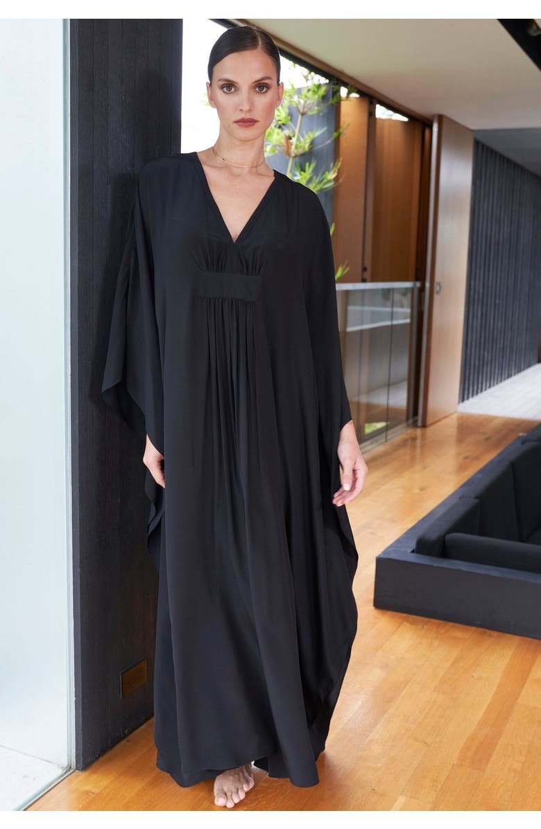 ocean+main Olivia Silk Caftan, Alternate, color, Black